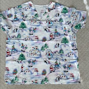 Festive Penguin  Christmas scrub top